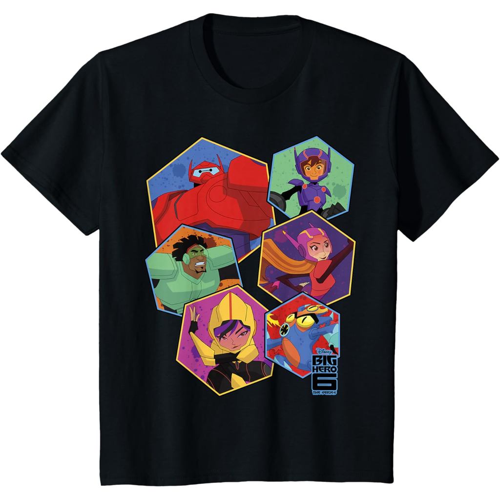 เด็กและผู้ใหญ่ของอําพัน 24s Disney Big Hero 6 TV Series Group Six Hex Graphic T-Shirt Tshirt