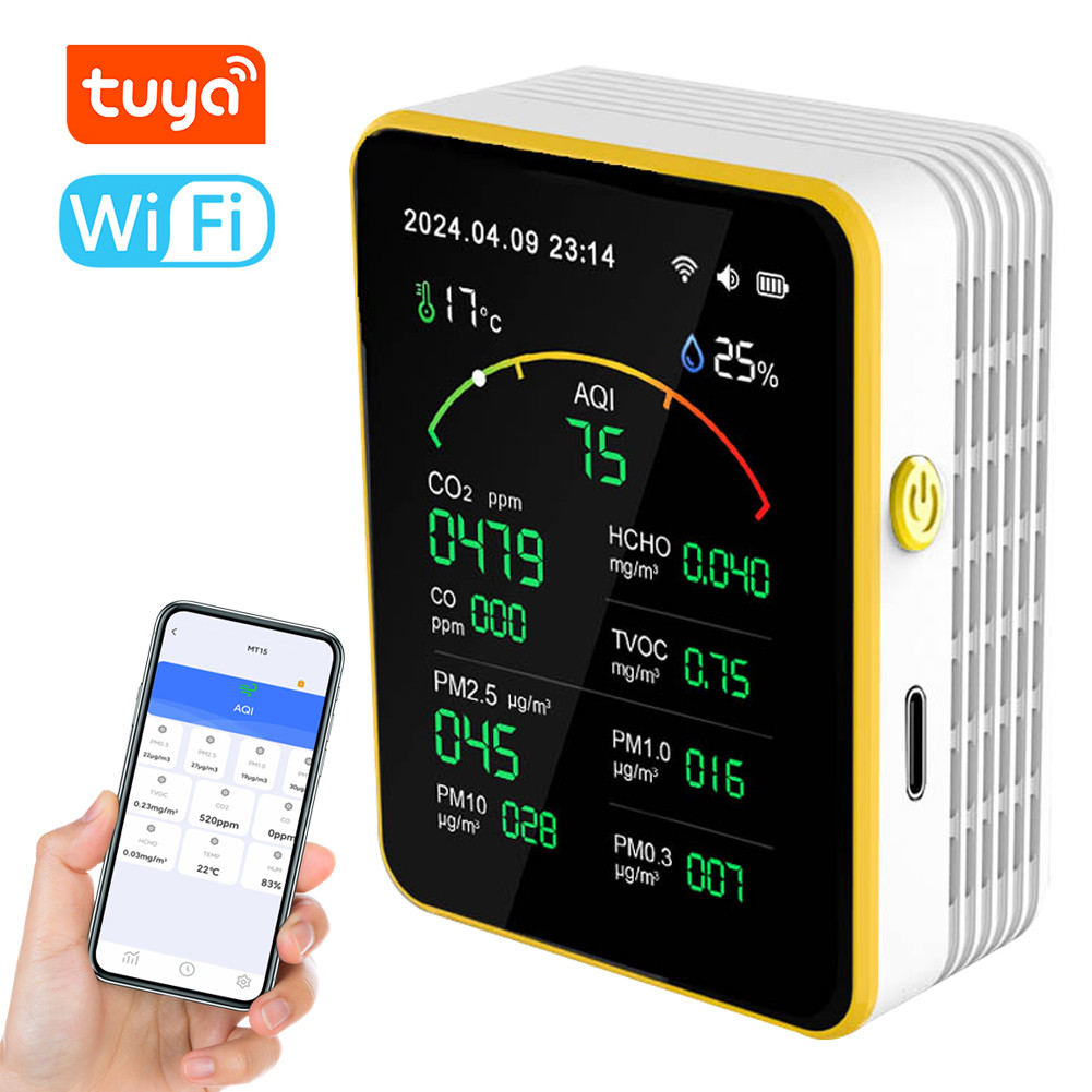 Onlylove Tuya WiFi 15in1 Air คุณภาพเครื่องตรวจจับแบบพกพา AQI PM0.3 PM1.0 PM2.5 PM10 CO CO2 TVOC HCHO
