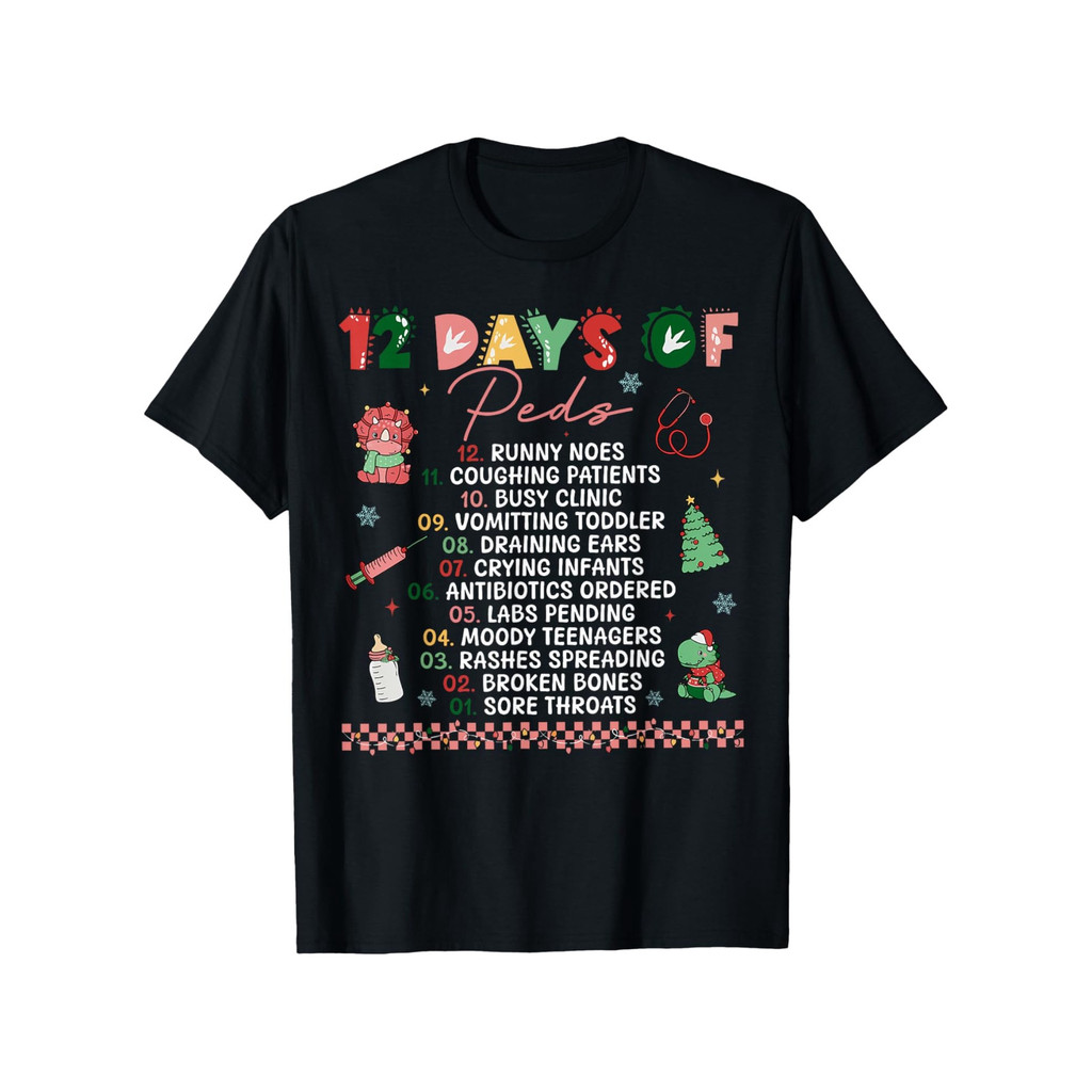 Retro Christmas Pediatric 12 Days Of Pets Nurse Nursing T-Shirt