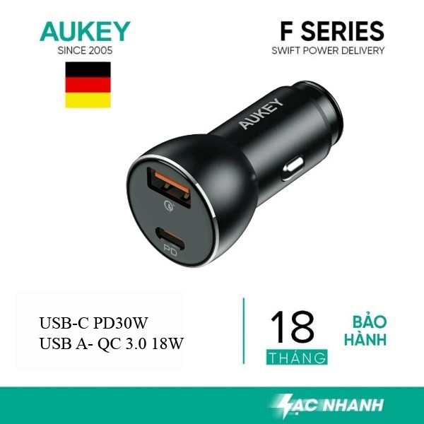 AUKEY CC-Y48 48W ที่ชาร์จในรถยนต์แบบเร็ว, ที่ชาร์จในรถยนต์แบบเปลือกโลหะ, ขนาดกะทัดรัด