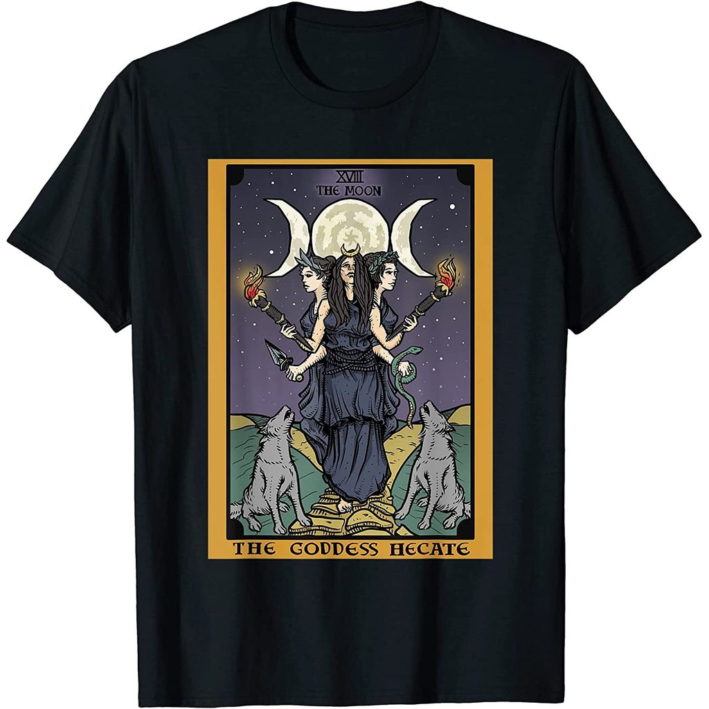 ใหม่ล่าสุด The Goddess Hecate Tarot Card Triple Moon Pagan Witch เสื้อยืด