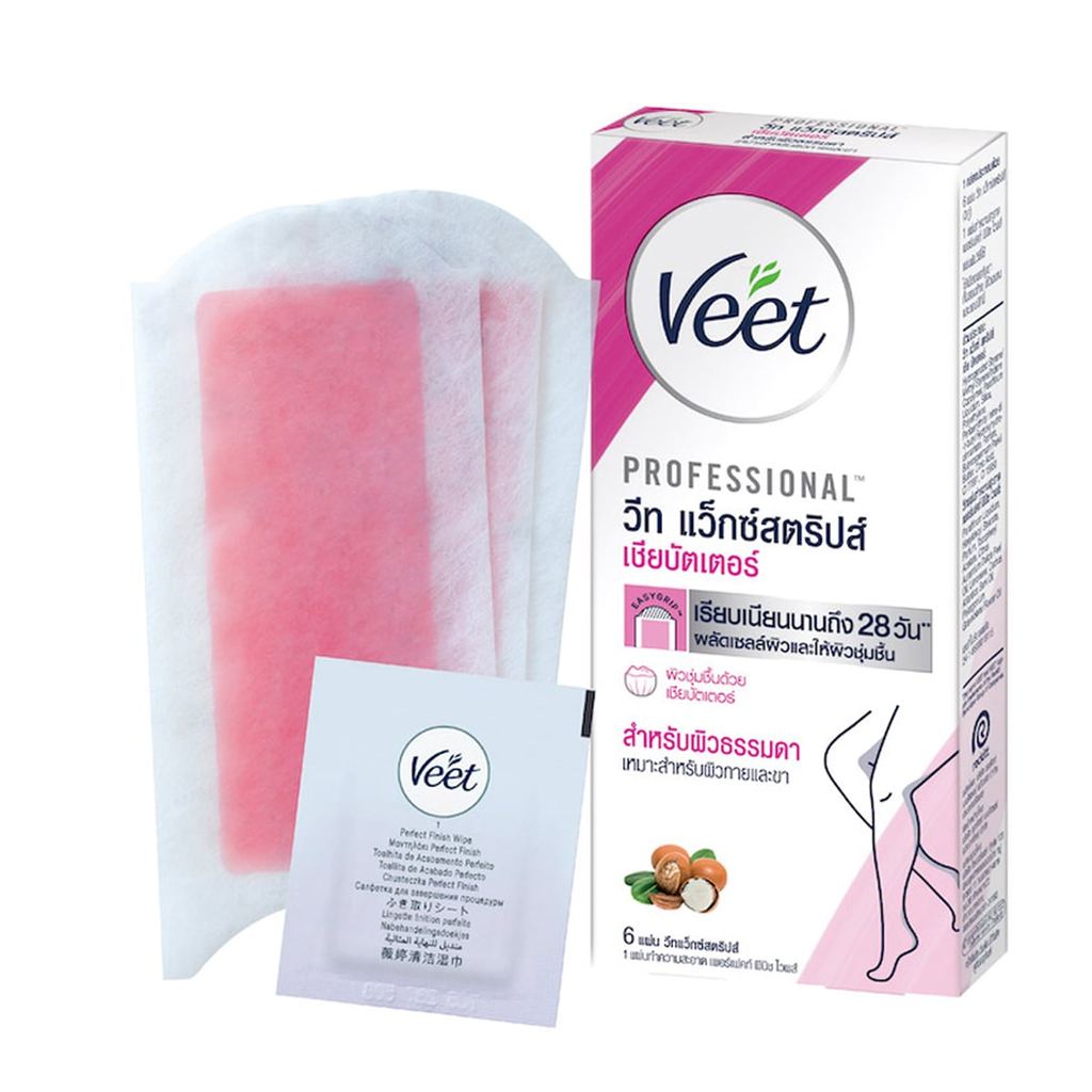Veet วีท แว็กซ์สตริปส์ อีซี่ เจล แว็กซ์ สำหรับผิวธรรมดา 6 แผ่น