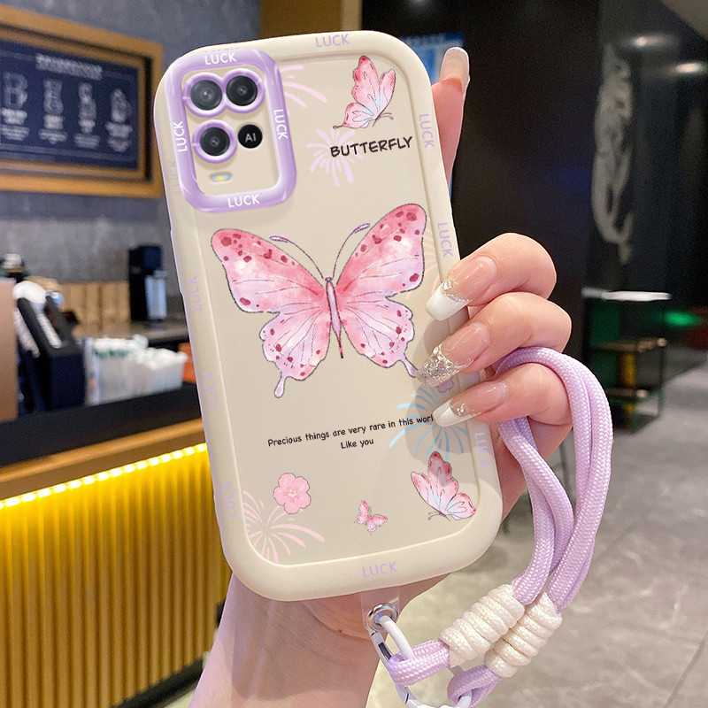 เคสสำหรับ OPPO A54 4G เคสโทรศัพท์ผีเสื้อซิลิโคนสายคล้องกันกระแทก