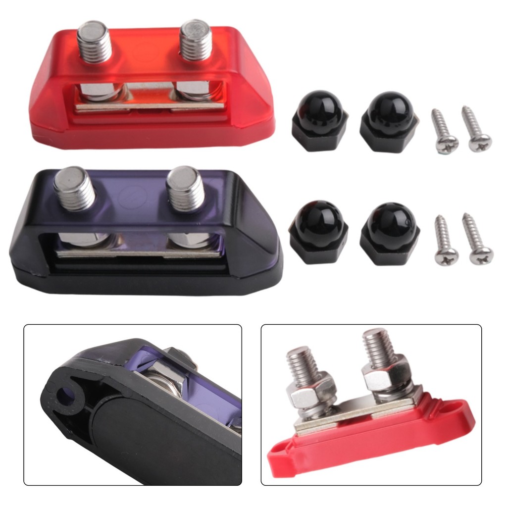 JOY-x2pc 12V-48V DC Bus Bar Distribution Block with Dual Studs Terminals Block M8/M10