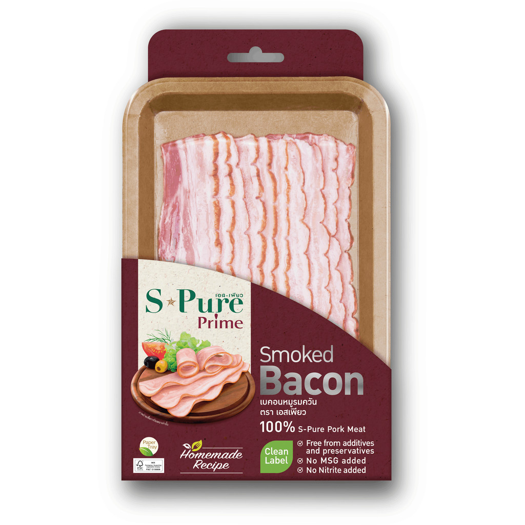 เอสเพียว เบคอนหมูรมควัน 150 กรัม (แช่เย็น) S-Pure Smoked Bacon 150 G. (Chill)