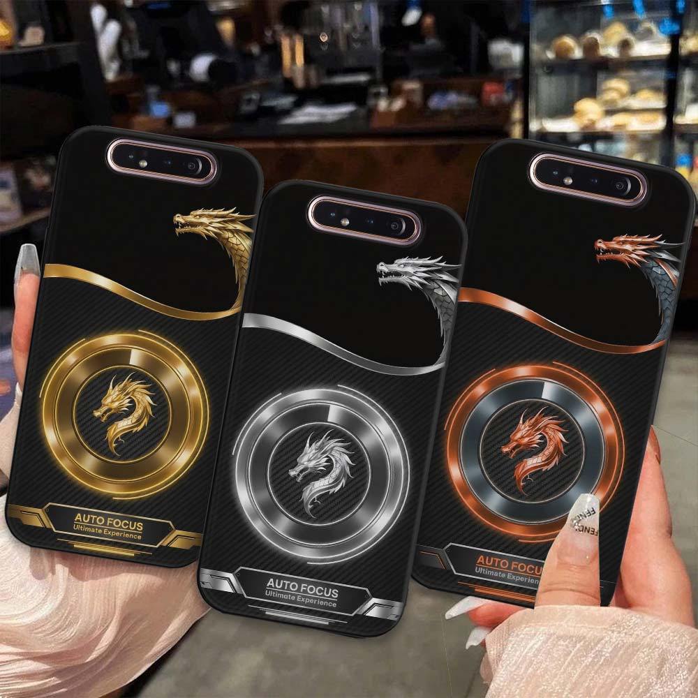 เคส Samsung A80 / A90 4G พิมพ์โลโก้มังกรนีออนและเทคโนโลยี TPU ยืดหยุ่น