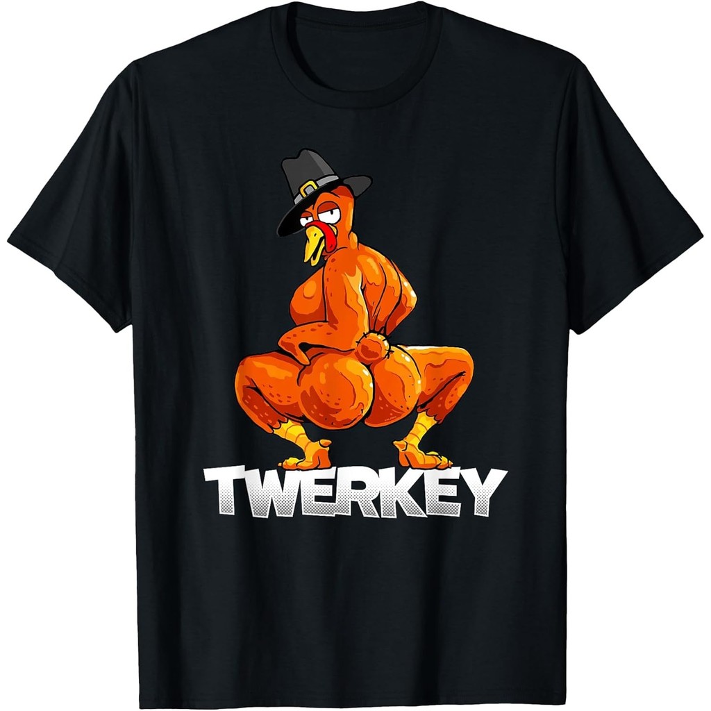 ใหม่ Twerkey Twerking Turkey Pilgrim วันขอบคุณพระเจ้า Twerk เสื้อยืด