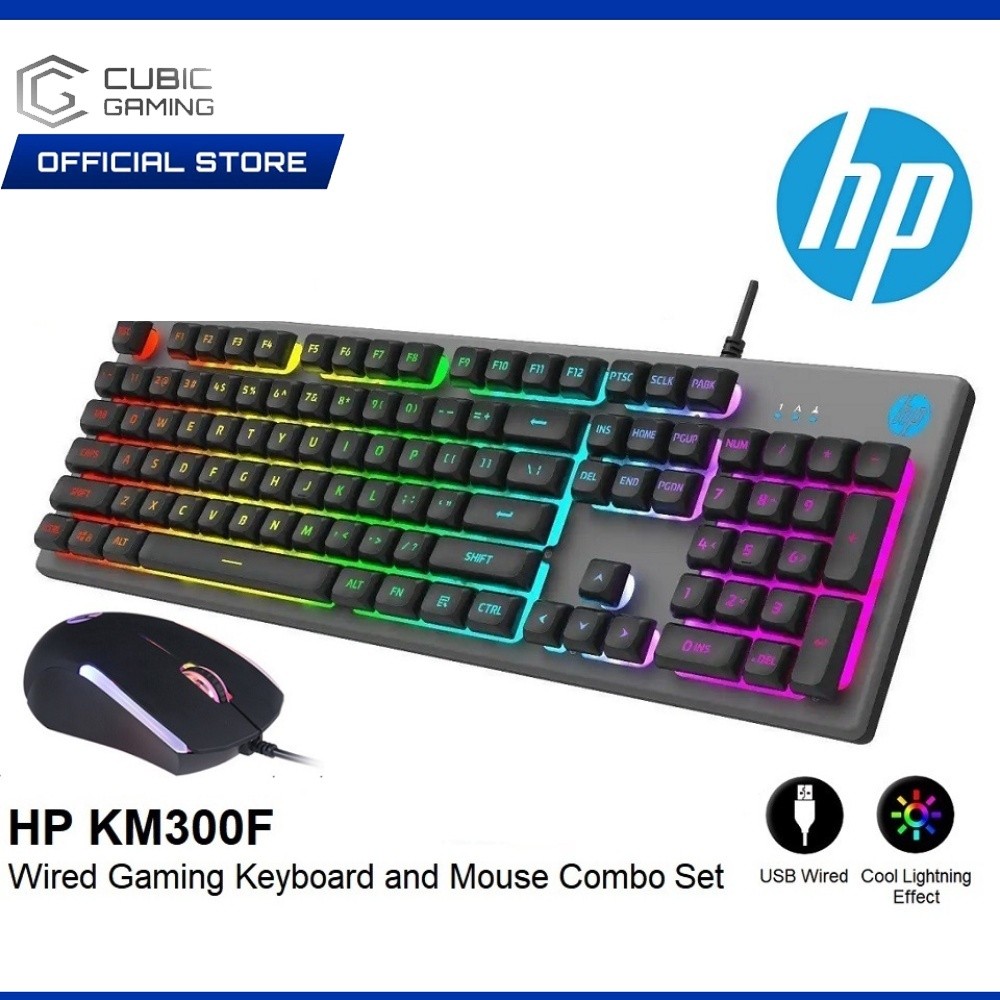 คีย์บอร์ดเกม USB แบบมีสาย HP KM300F และเมาส์ COMBO พร้อมคีย์บอร์ดแบ็คไลท์ LED และสวิตช์โหมดคู่เมาส์ไ