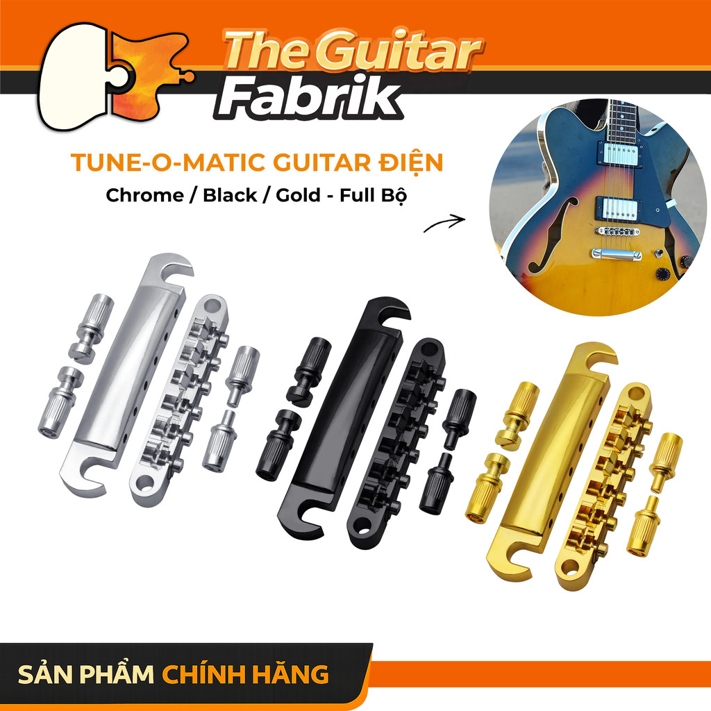 กีตาร์ไฟฟ้า Tune-O-Matic – Tune-O-Matic Bridge & Tailpiece สําหรับ Les Paul LP / SG – Chrome / Black
