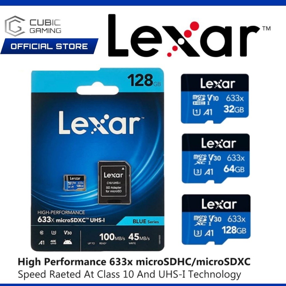 LEXAR ประสิทธิภาพสูง 633X / BLUE PLUS MICROSDHC / MICROSDXC UHS-I MICRO SD TF MEMORY CARD 32GB / 64G