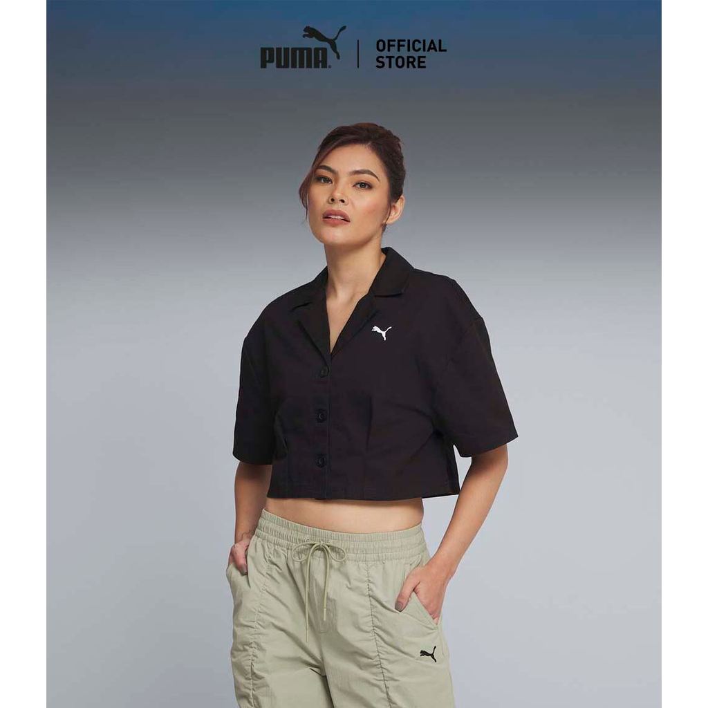 PUMA Prime/Select เสื้อเชิ้ตทรงครอปผ้าทอ Wardrobe Essentials สำหรับผู้หญิง สีดำ - 63381701