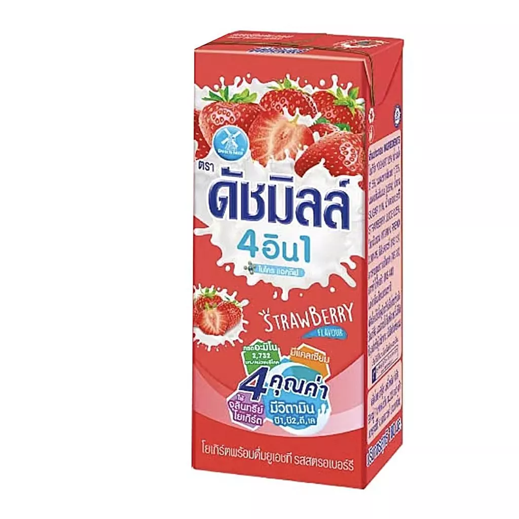 [สินค้าส่งด่วน] ดัชมิลล์ โยเกิร์ตพร้อมดื่มยูเอชที รสสตรอว์เบอร์รี่ 180 มล.