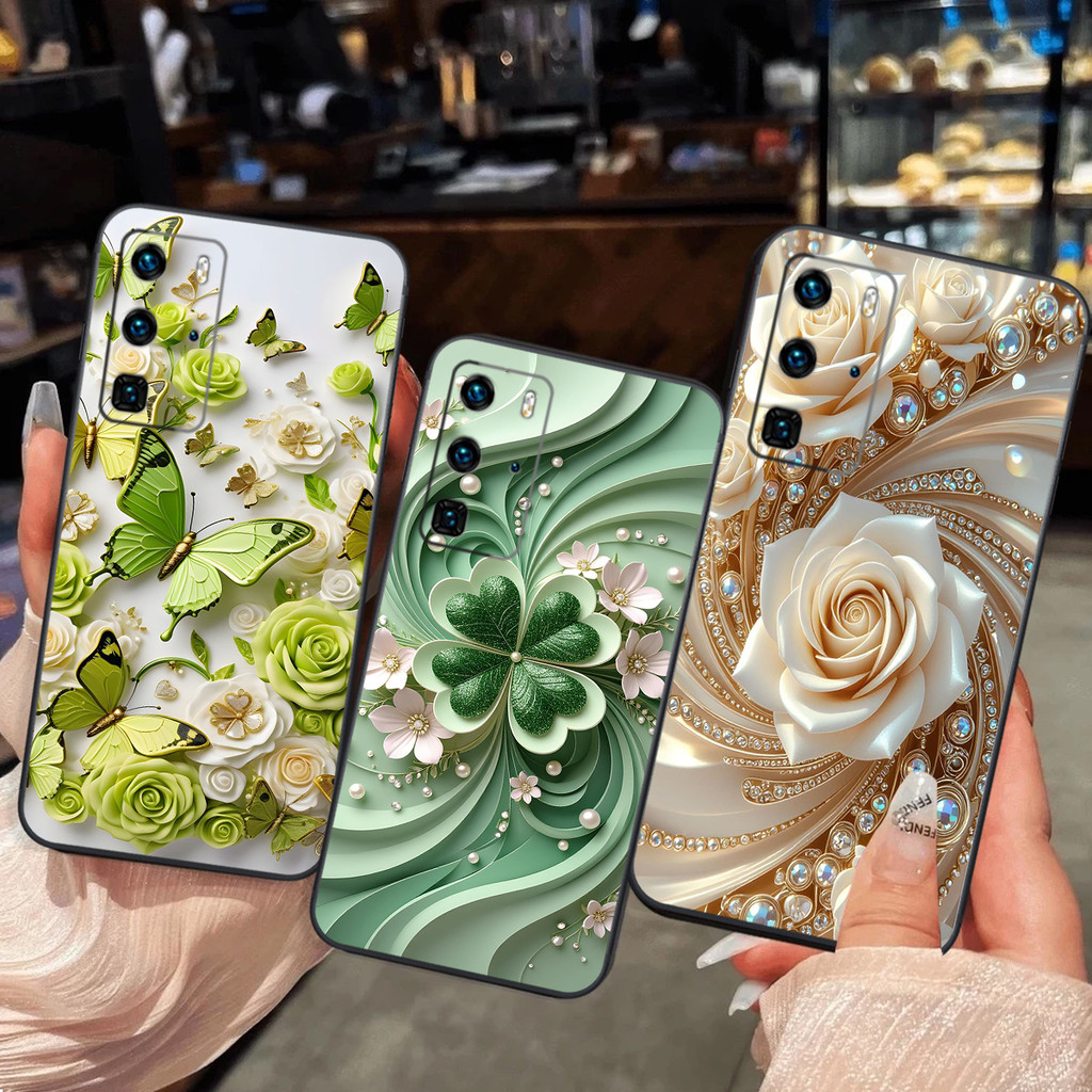 เคส Huawei P40 / P40 Pro / P40 lite ลายหัวใจ ดอกไม้หรูหราสวยงามและผีเสื้อ