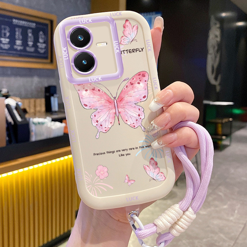 เคสสำหรับ VIVO Y22 Y22s เคสโทรศัพท์ผีเสื้อซิลิโคนสายคล้องกันกระแทก