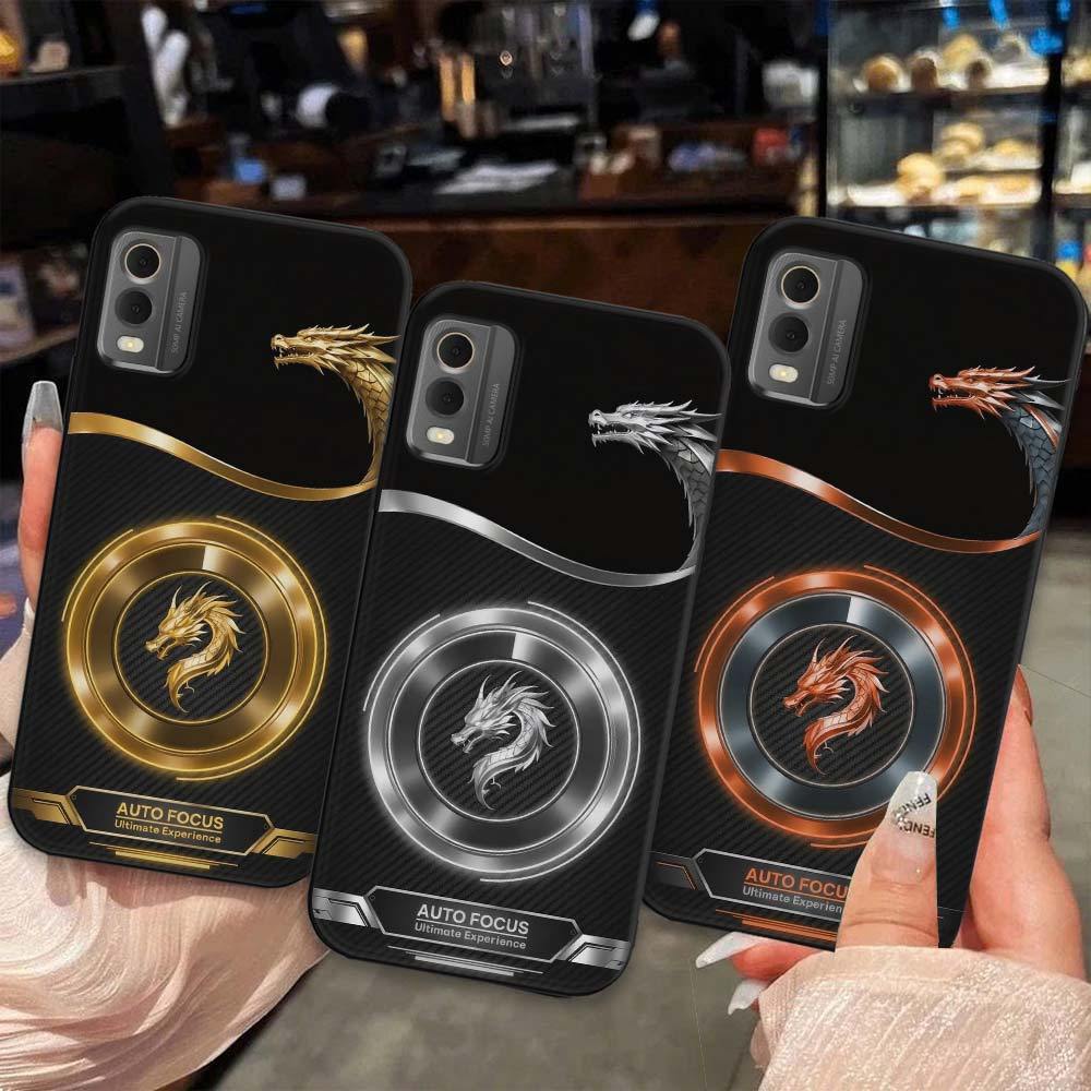 เคส Nokia C32 พิมพ์โลโก้มังกรนีออนและเทคโนโลยี TPU ยืดหยุ่น