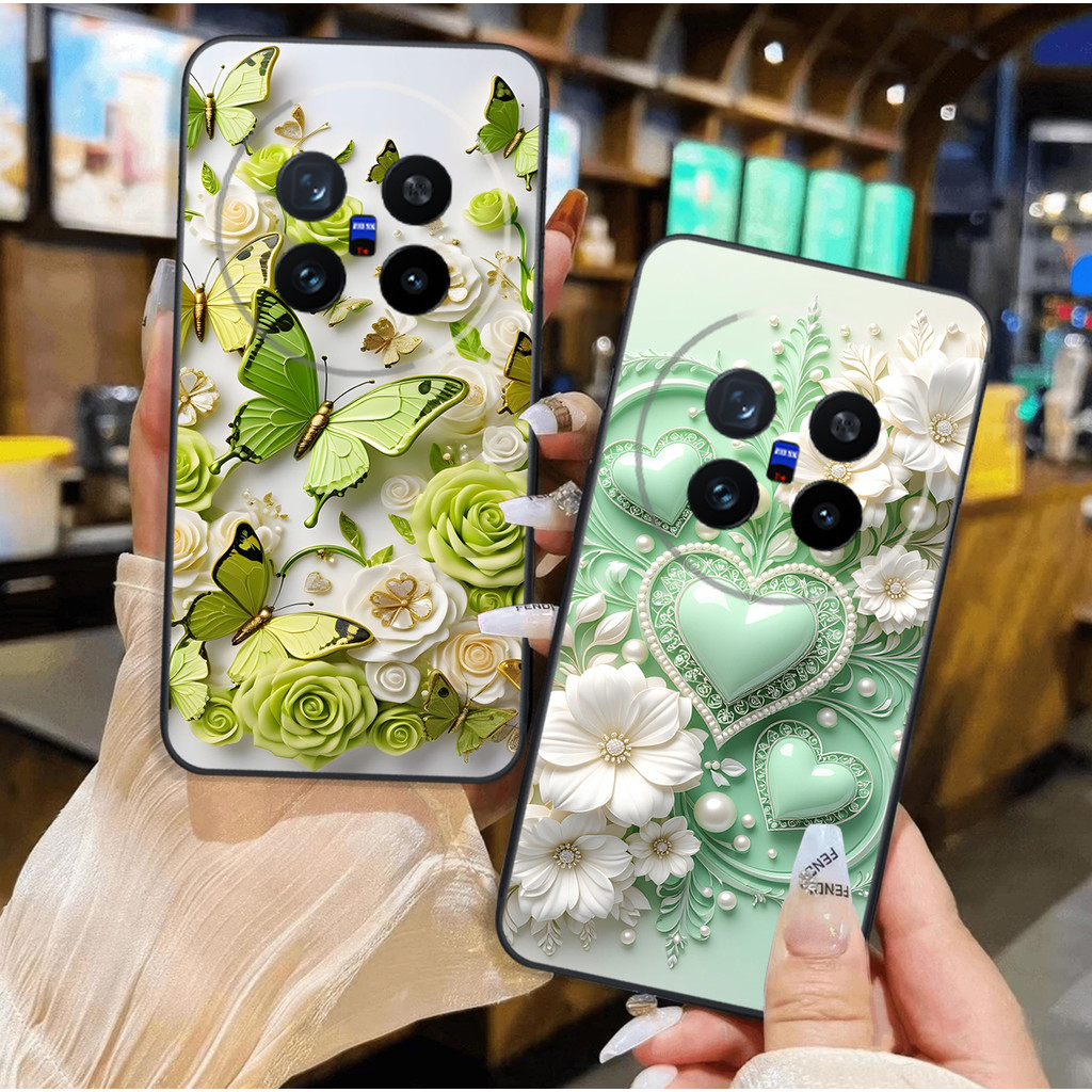 เคส VIVO X200 / X200 PRO / X200 Pro Mini / X300 /X300 PRO พร้อมลายหัวใจหรูหราสวยงามและผีเสื้อ