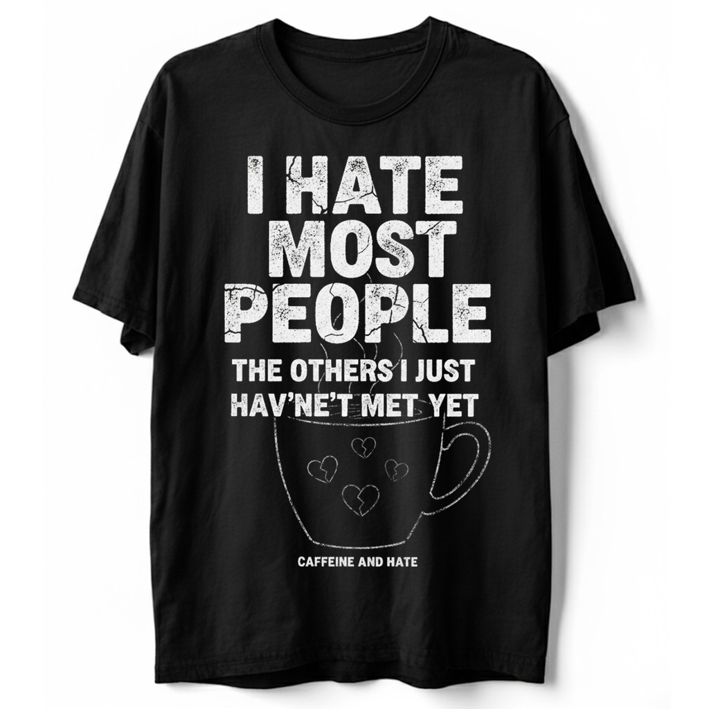 I Hate Most People เสื้อยืดตลก Sarcastic Coffee Lover Introvert Quote Tee