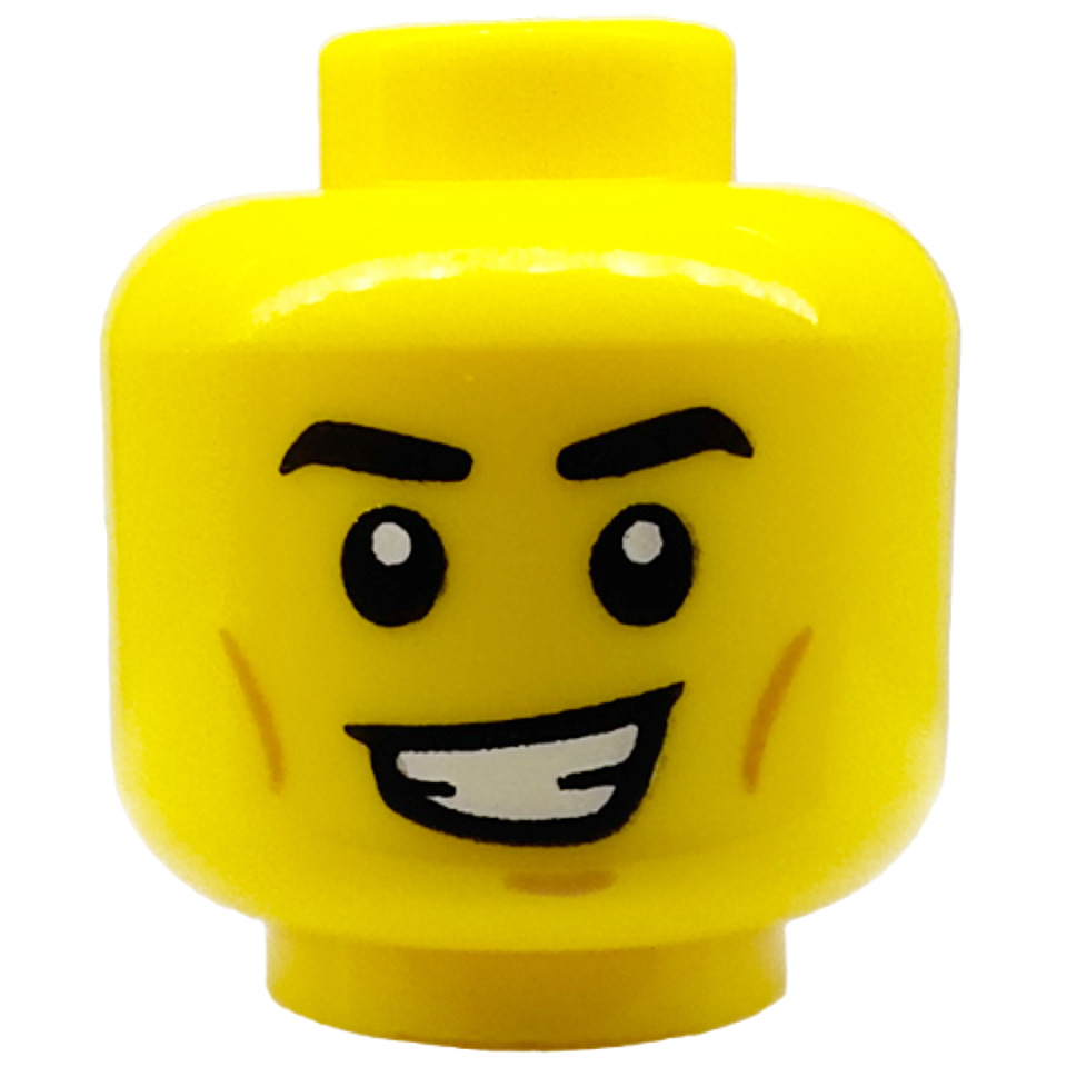 Brick2cube Part - Minifigure, Head Black Eyebrows, Medium Nougat Chin Dimple and Cheek Lines, Lopsid