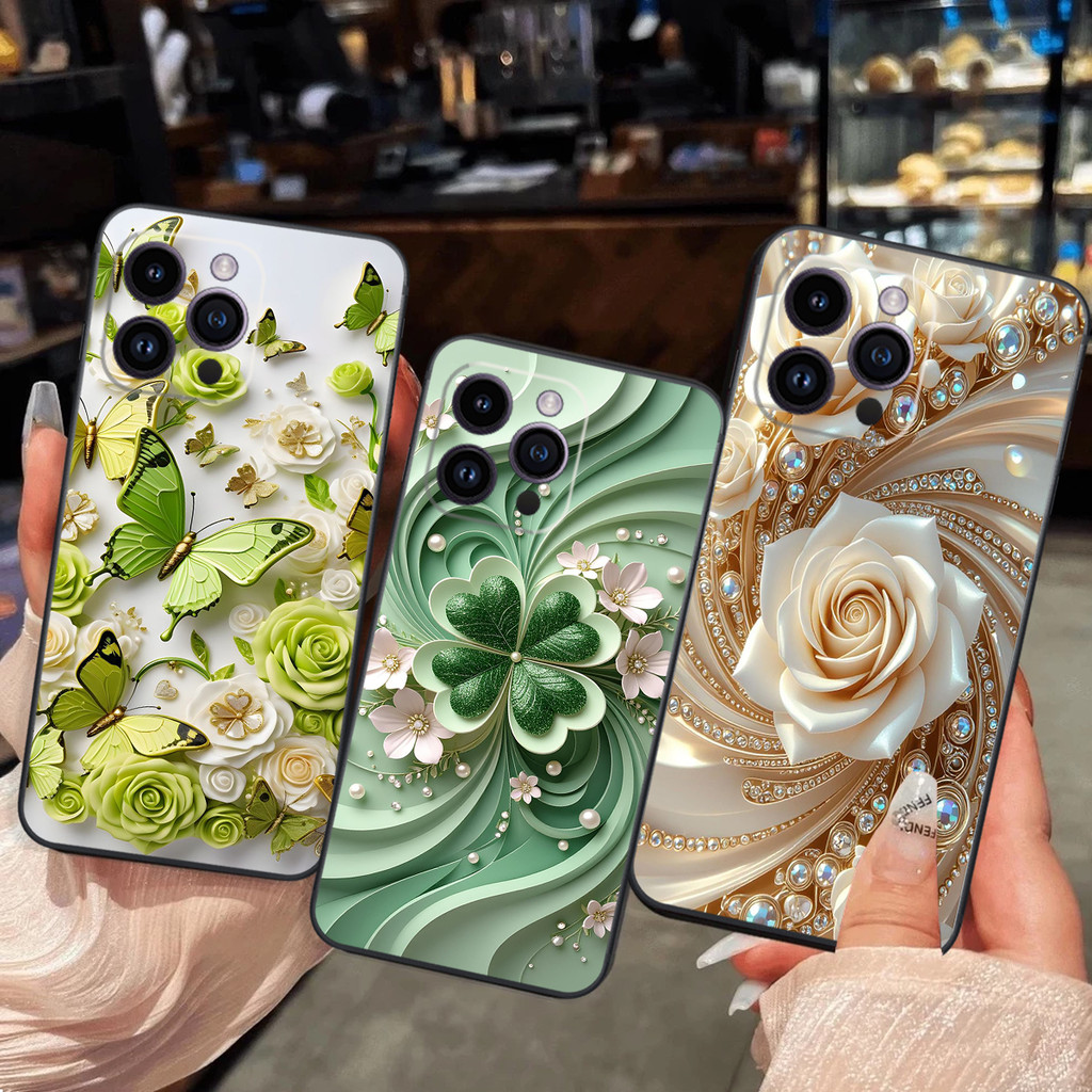 เคสสําหรับ Iphone 13-IPHONE 13 PRO-IPHONE 13 PRO MAX-IPHONE 13 MIN ลายหัวใจ ดอกไม้หรูหราสวยงามและผีเ