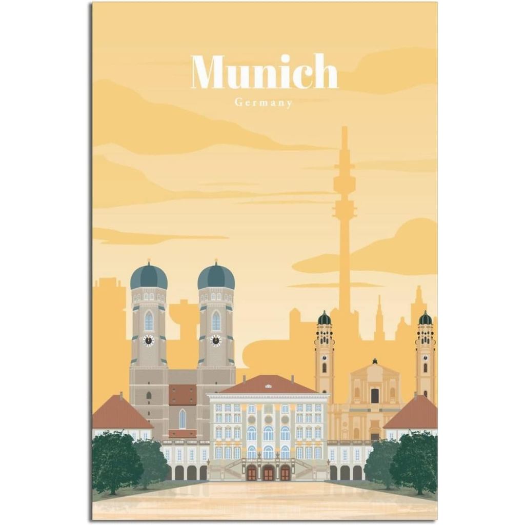 Munich เยอรมนี Vintage Travel โปสเตอร์ Cityscape ผ้าใบ Art Decor โมเดิร์นโปสเตอร์พิมพ์ภาพ Wall Art ภ