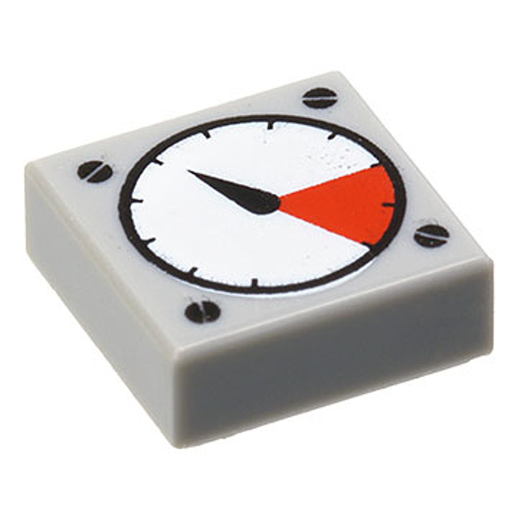 Brick2cube Part - Tile 1 x 1 with White and Red Gauge, Black Thick Needle and Screw Heads Pattern - 3070p07