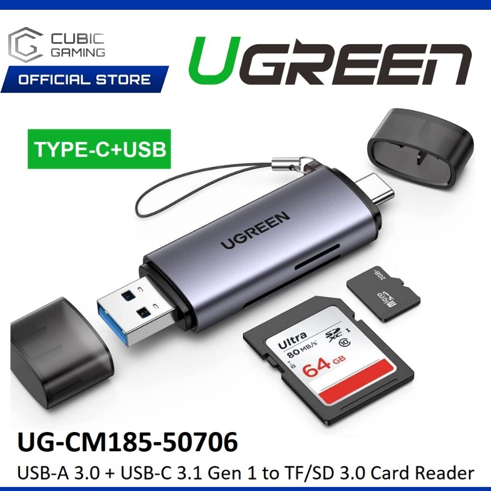 UGREEN CR/2IN1 / UGREEN 2-IN-1 USB-A 3.0 + USB-C TYPE-C 3.1 GEN 1 TO TF / SD 3.0 OTG CARD READER (UG