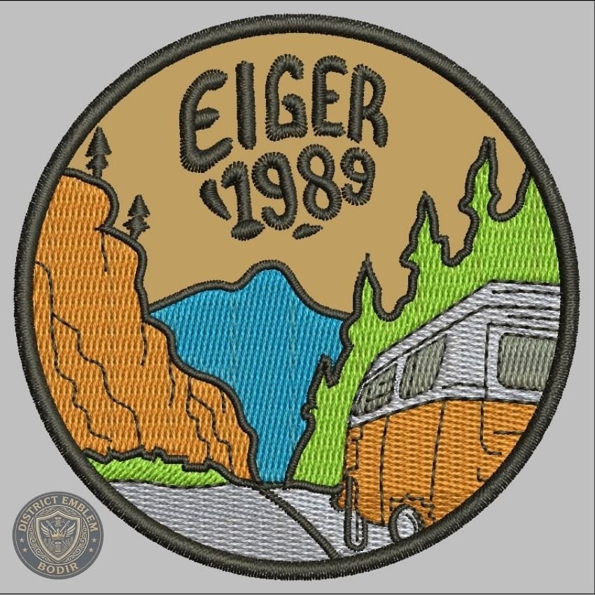 DEB-Z89 EIGER 1989 BUSTS CAMPER VAN BROWN PATCH EMBROIDERY LOGO/EMBLEM