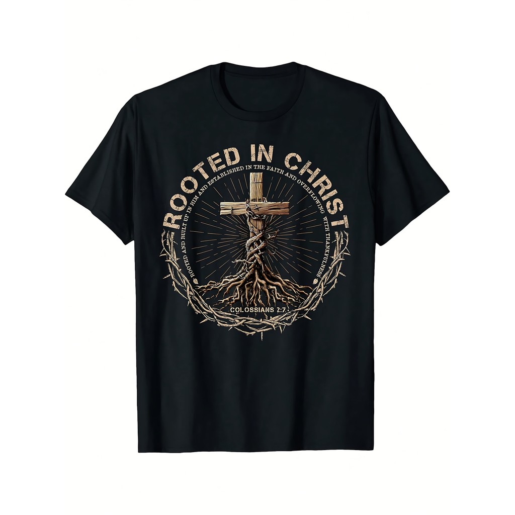 Rooted In Christ Shirt, Jesus Shirts Christian Cross T-Shirt
