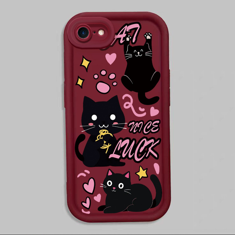 HPเคสโทรศัพท์สําหรับiPhone 6 6S 6 Plus 6S Plus 7 8 7 Plus 8 Plus X Xs Xs Max XrกรณีขนาดกลางสีดําCat 