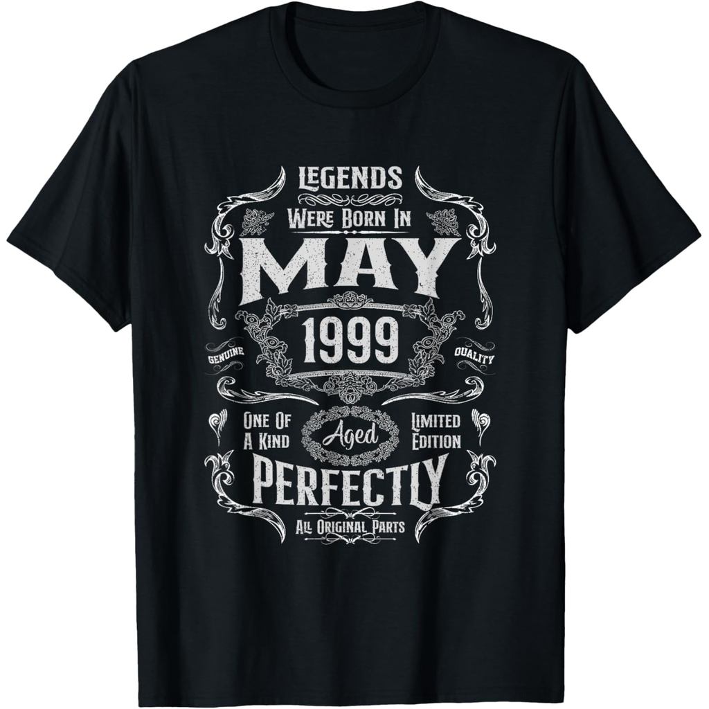 เสื้อยืดผ้าฝ้ายผู้ชาย Vintage 26th Birthday Legends Were Born In May 1999 เสื้อยืด