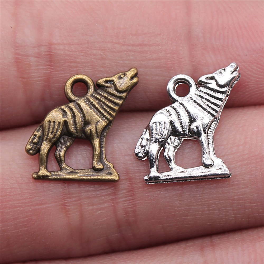 WYSIWYG 20pcs 15x15mm Charm Howl Wolf Howl Wolf Charms สําหรับเครื่องประดับทําโบราณเงินสี Wolf Charm