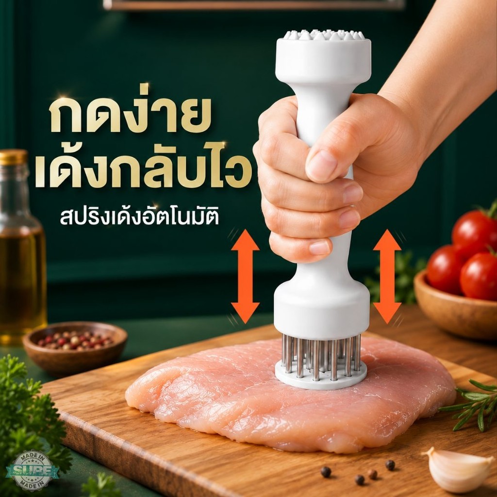 เข็มจิ้มเนื้อสแตนเลส 20 เข็ม เครื่องทุบเนื้อ 2in1 สำหรับหมู ไก่ สเต๊ก ช่วยลดเวลาหมัก ใช้งานง่าย เนื้อนุ่มขึ้นไว