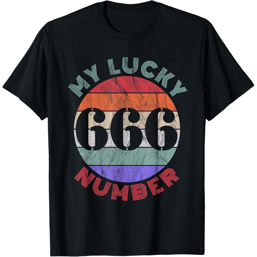 เสื้อยืดผ้าฝ้ายผู้ชาย My Lucky Number 666 - เสื้อยืดอารมณ์ขันสีเข้มตลก