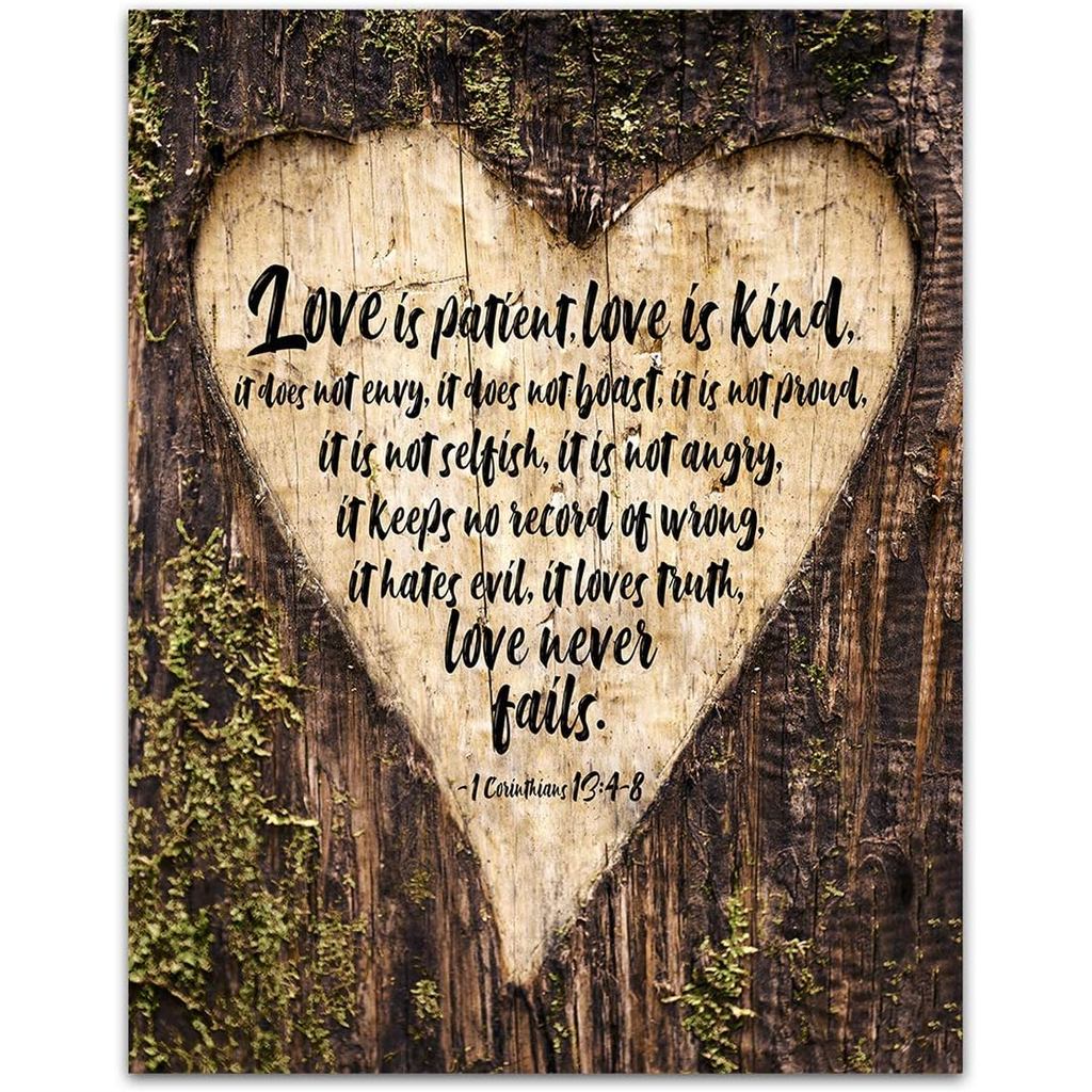 TJ Originals 1 Corinthians 13:4-8" Love is Patent, Love is Kind Bible Verse Quote Wall Art - Unframe