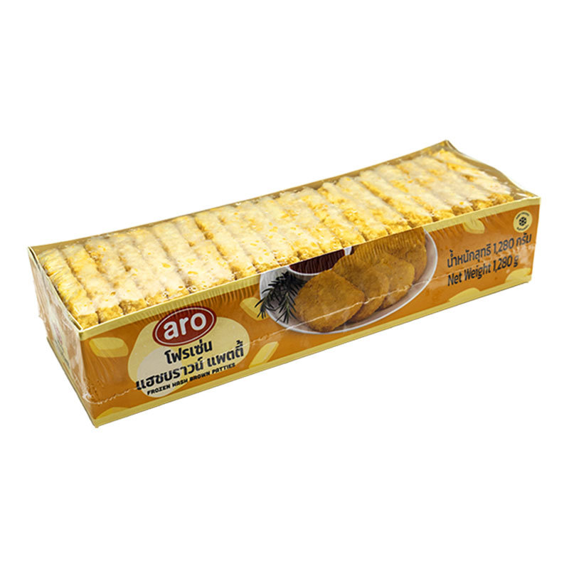 เอโร่ แฮชบราวน์แพตตี้ 1.28 กก. (ARO Hash Brown Patties 1.28 kg) โปโลแมน POLOMAN