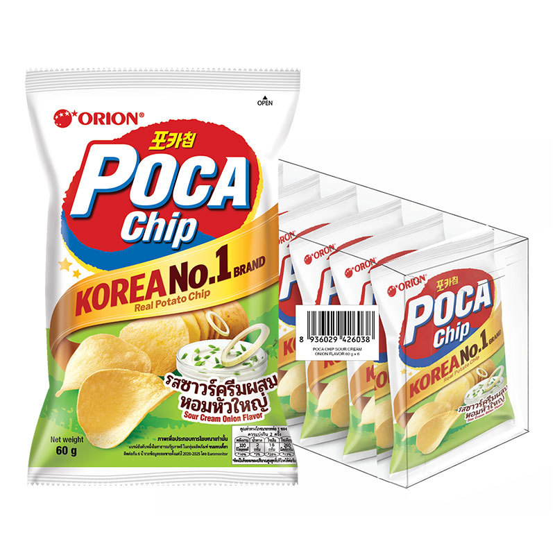 โอริออน มันฝรั่งทอดกรอบ รสซาวร์ครีม 60 กรัม X 6 (ORION Poca Chip Sour Cream 60g. X6)