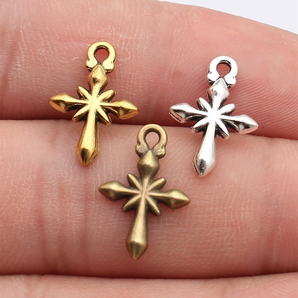 WYSIWYG 40pcs 18x12 มม.3 สี Antique Bronze สีโบราณเงินสี Antique Gold สี Cross Star Charms สําหรับเครื่องประดับทํา