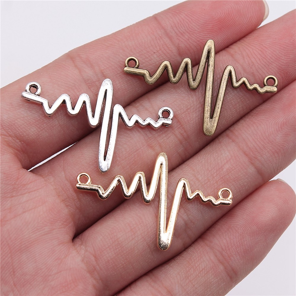 WYSIWYG 10 ชิ้น Charms 36x23 มิลลิเมตร Heartbeat Ecg Connector Connector 3 สีโบราณสีเงินโบราณ Bronze