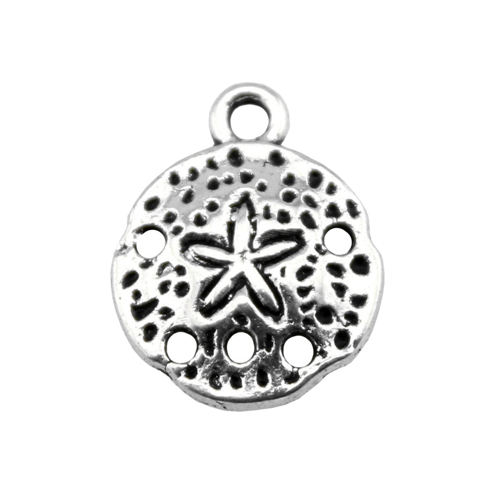 WYSIWYG 40pcs 12 มม.ทราย Dollar Charm จี้สําหรับเครื่องประดับทําโบราณเงินสีทราย Dollar จี้ Charm