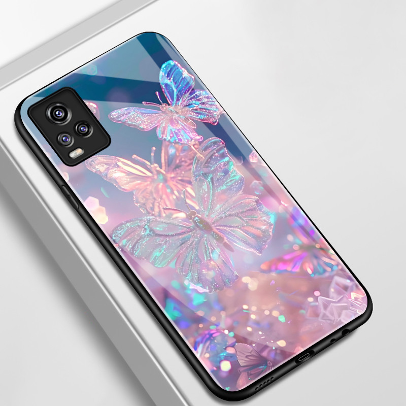 เคสสำหรับ VIVO V20 V20 SE V20 Pro เคสโทรศัพท์ผีเสื้อขนซิลิโคนเปลือกแก้วกันกระแทก