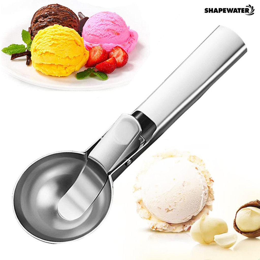 ShapeWater Ice Cream Fruit Scooper สแตนเลส Ice Cream Scooper พร้อม Trigger Non-Slip Handle, Heavy Du
