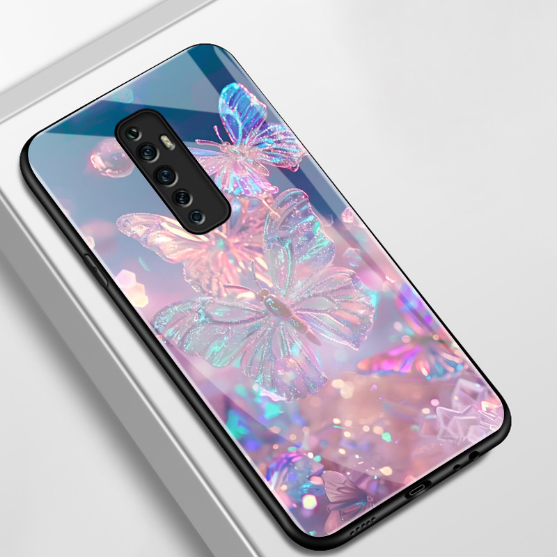 เคสสำหรับ OPPO Reno 2F Reno 2Z Reno 2 Reno เคสโทรศัพท์ผีเสื้อขนซิลิโคนเปลือกแก้วกันกระแทก