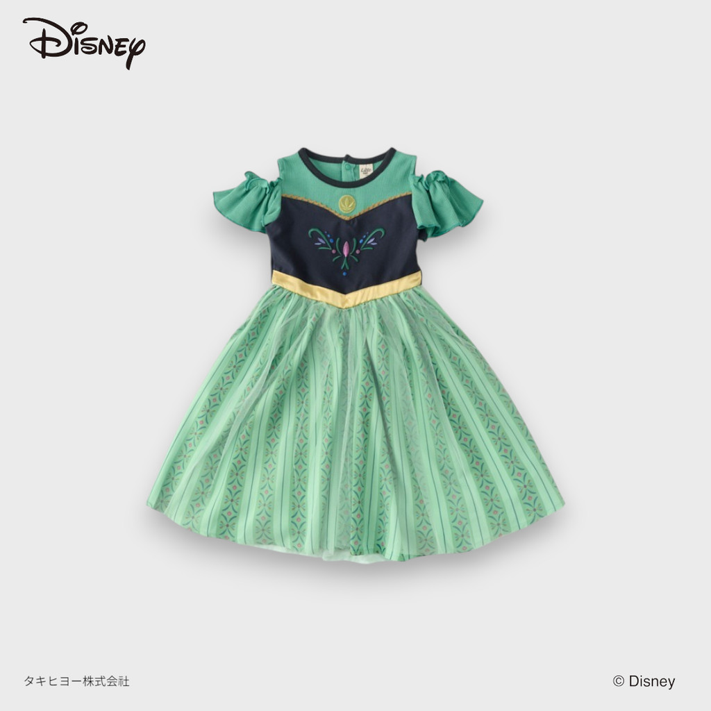 Kids (Size 90-100) Disney ชุดเดรสเจ้าหญิงอันนา Frozen สีเขียวกระโปรงฟูสุดหรูหรา