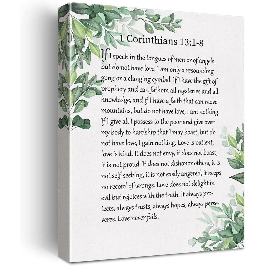 LEXSIV 1 Corinthians 13:1-8 Bible Verse ผ้าใบ Home Wall Art Decor ภาพวาด Scription 12x15 Christian โ