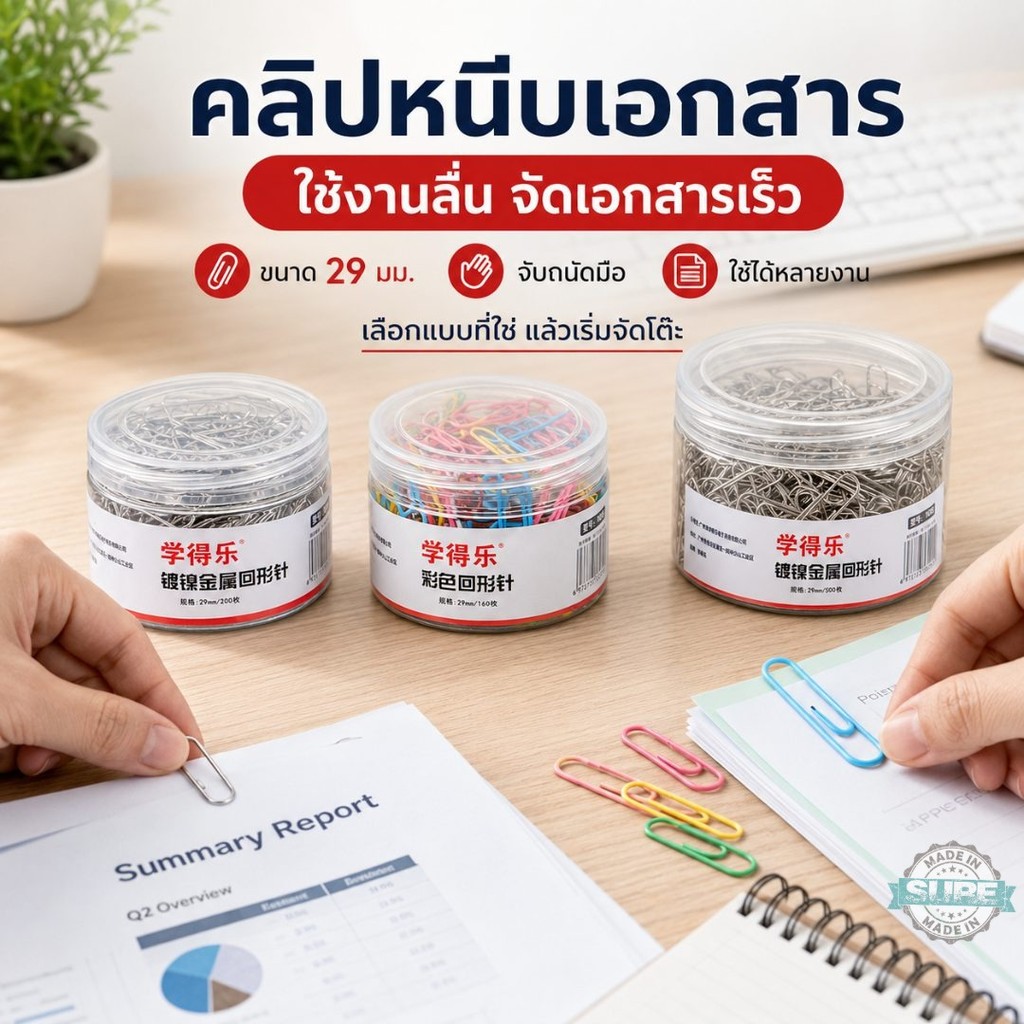คลิปหนีบเอกสารแบบกระปุก 29มม. มีให้เลือกหลายจำนวน สีเงิน สีพาสเทล หยิบใช้ง่าย เก็บสะดวก ไม่รกโต๊ะทำงาน