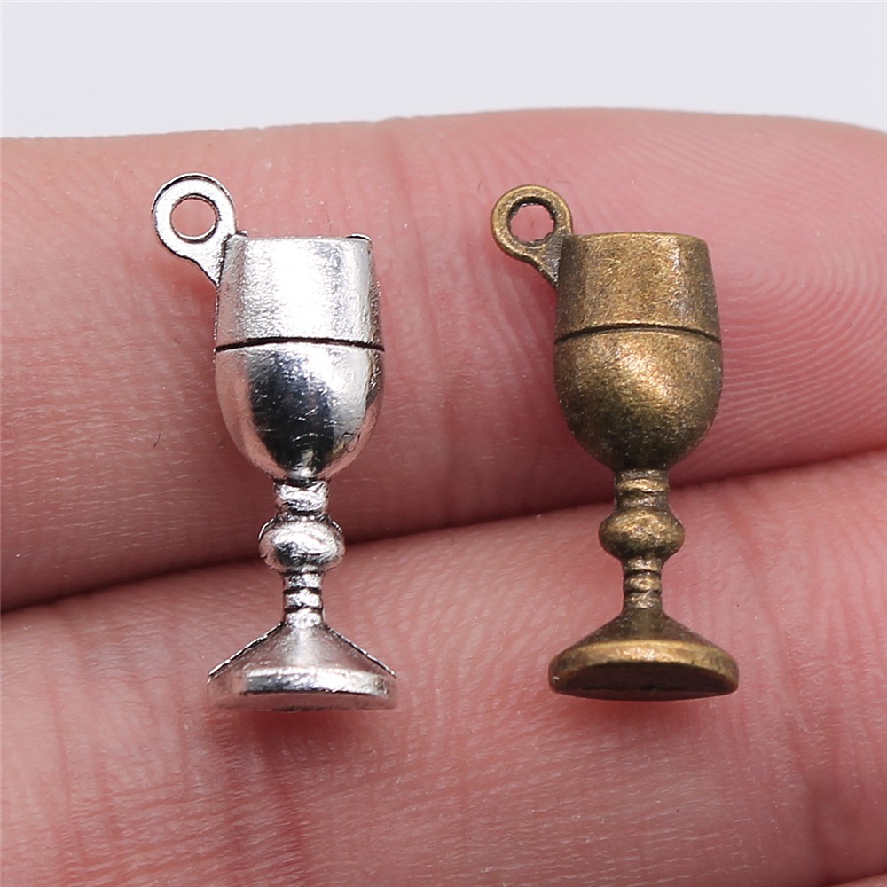 WYSIWYG 10pcs 20x7x5 มม.2 สีโบราณสีเงินโบราณ Bronze Plated ถ้วยแก้ว Charms Goblet Charms แก้วไวน์ Charms