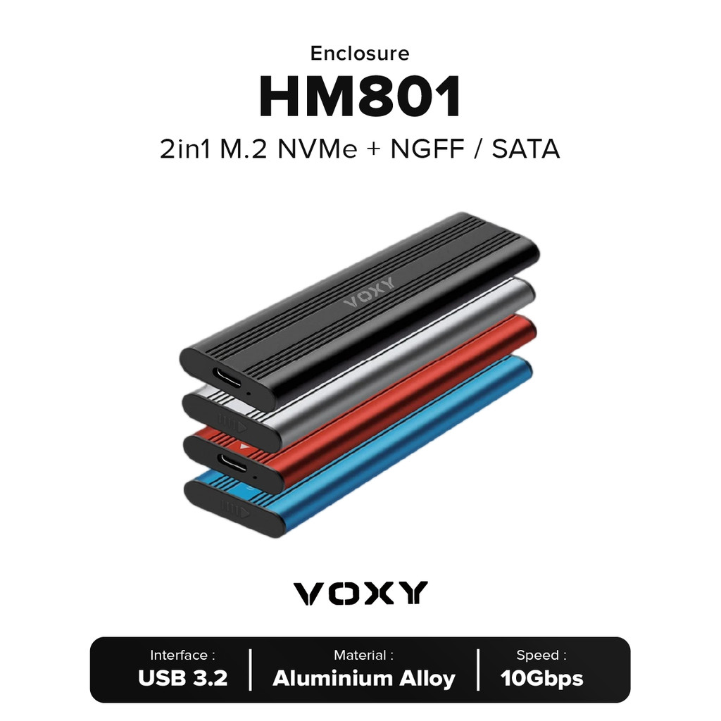 Voxy HM801 2in1 M.2 NVMe + NGFF / SATA Enclosure SSD Case