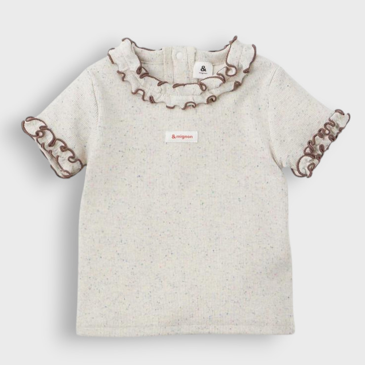Kids (Size 90cm) เสื้อยืดคอระบายผ้าลายเนป – น่ารักละมุนในทุกวัน
