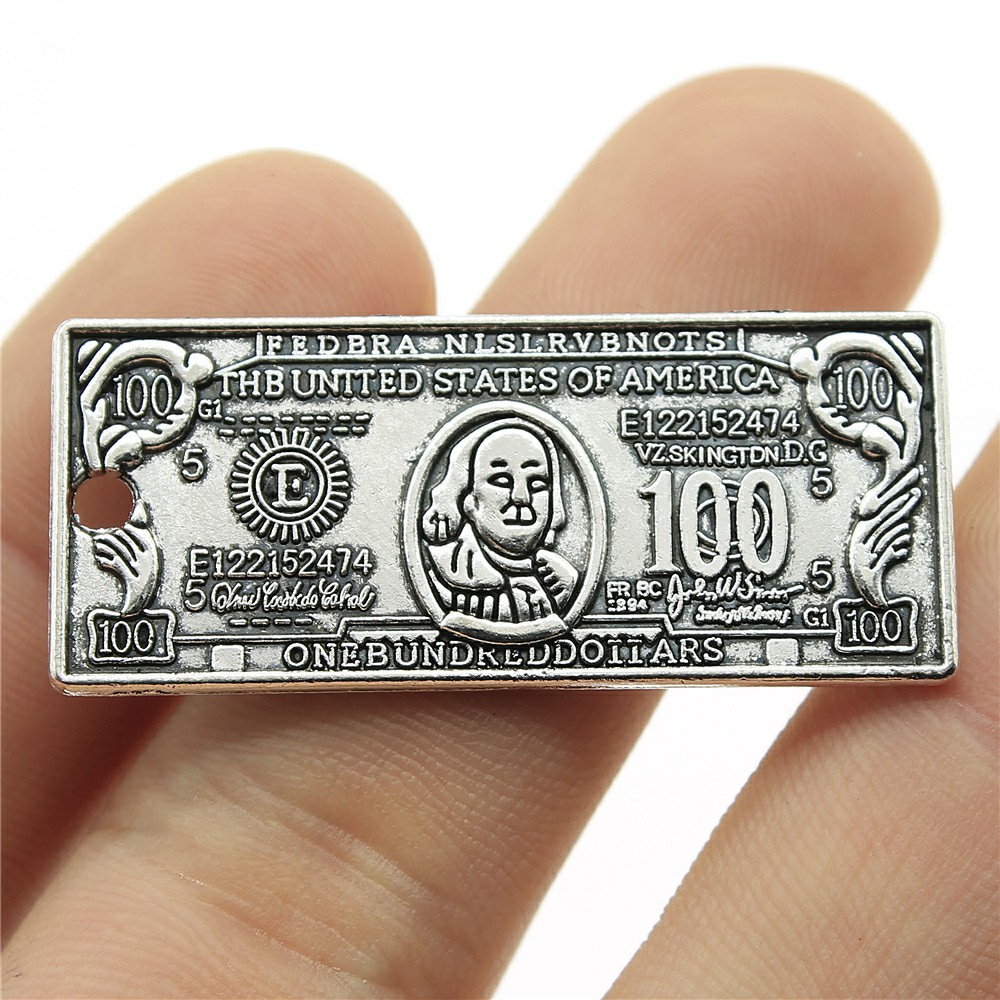 WYSIWYG 5 ชิ้น 42x18 มิลลิเมตรเงิน Dollar Charm จี้สําหรับเครื่องประดับทําโบราณเงินสี Us ดอลลาร์จี้ 