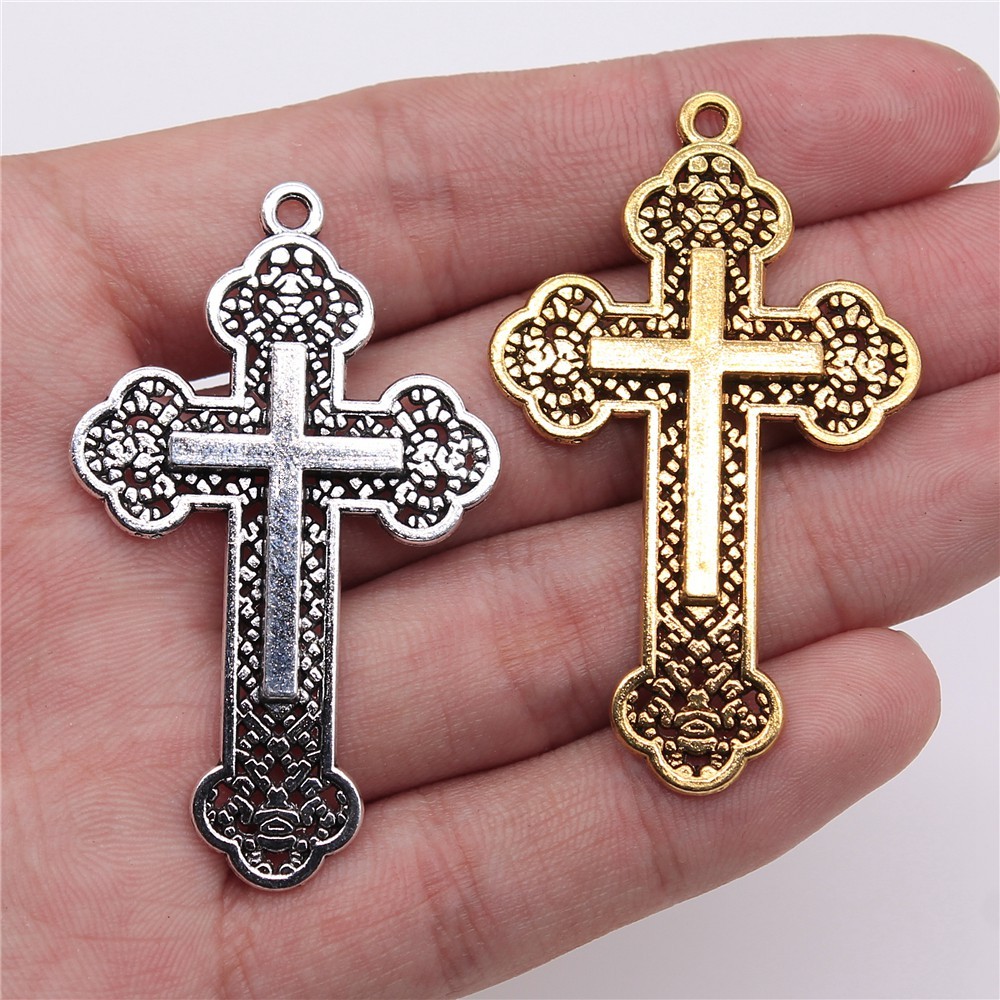 WYSIWYG 3 ชิ้น 54x33 มิลลิเมตรศาสนา CROSS จี้ Orthodox CROSS Charms เงินโบราณสี Antique Gold สี Cros